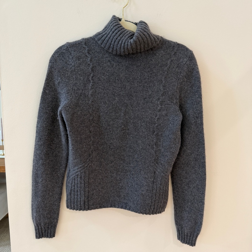 Turtleneck Cable-Detail Sweater in Charcoal Gray